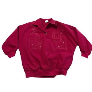 Vintage Graff Womens Small Fuchsia Geometric Studded Pullover Top USA Made 80s